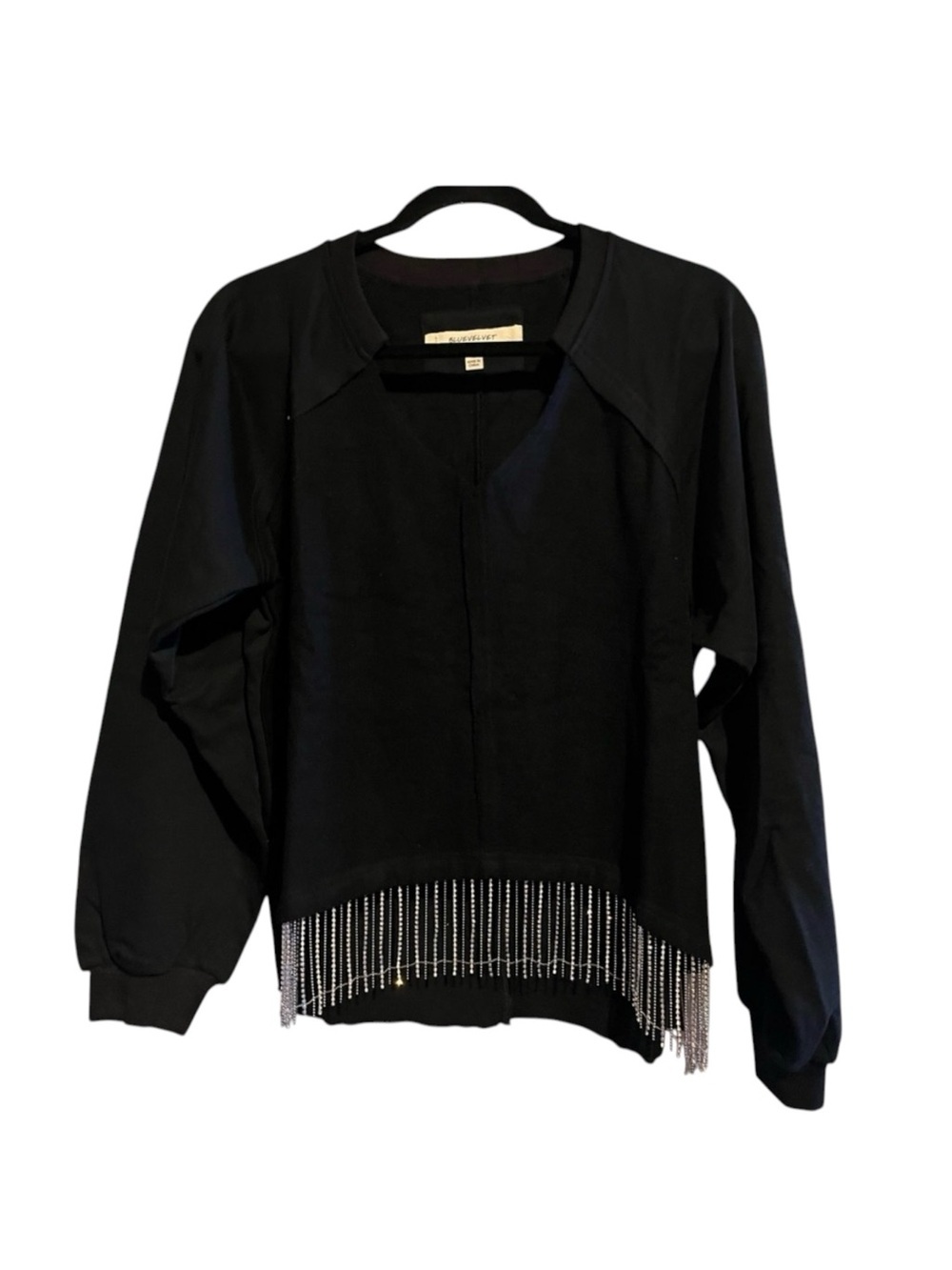 BlueVelvet Black Heavy Knit Crop  Top with Rhinestone Fringe Detail - Picture 2 of 6